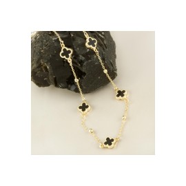 Çiçek Mineli Yeni Sezon Zincir Kolye 45 cm-Siyah