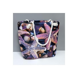 Deniz Yıldızı Desenli Plaj Çantası-Mor