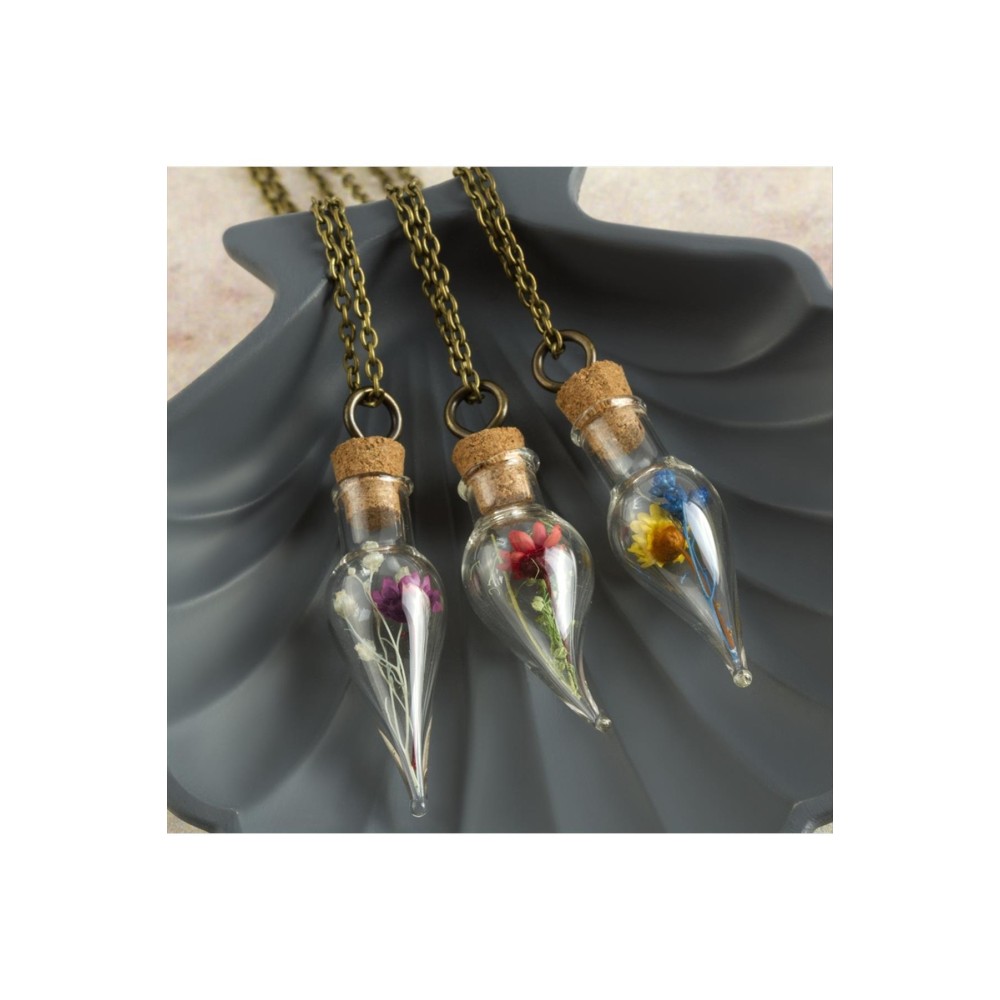 Çiçek Fanus Canlı Kolye-Antik