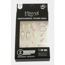 Misyul Taşlı Takma Tırnak 24 Adet-Açık Pembe