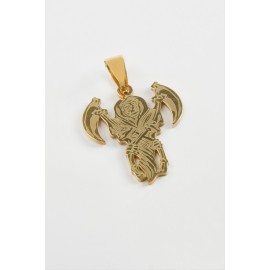 Baltalı Kuru Kafa Çelik Kolye Ucu 2,5 cm-Sarı