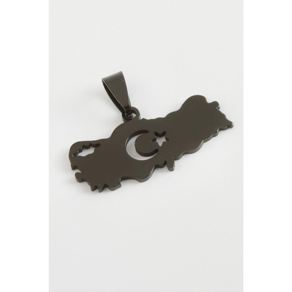 Ay Yıldız Çelik Kolye Ucu 3,5 cm-Siyah