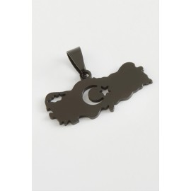 Ay Yıldız Çelik Kolye Ucu 3,5 cm-Siyah