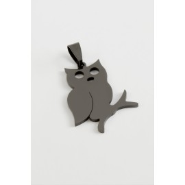 Baykuş Çelik Kolye Ucu 3 cm-Siyah