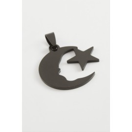 Ay Yıldız Çelik Kolye Ucu 3 cm-Siyah