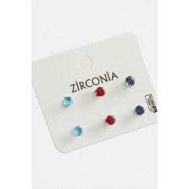 6 Adet Yuvarlak Zirkon Tek Taşlı Küpe-Gümüş Rengi