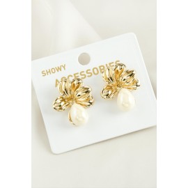 Çiçek Damla Trend İnci Küpe-Sarı