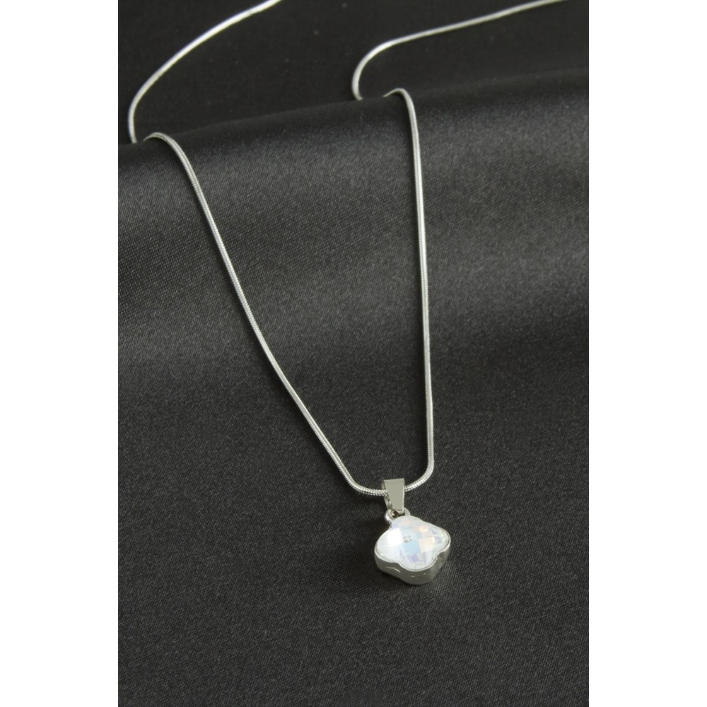 Çiçek Çelik Kolye-Gümüş Rengi