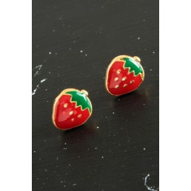 Çilek Mineli Minik Küpe-Kırmızı