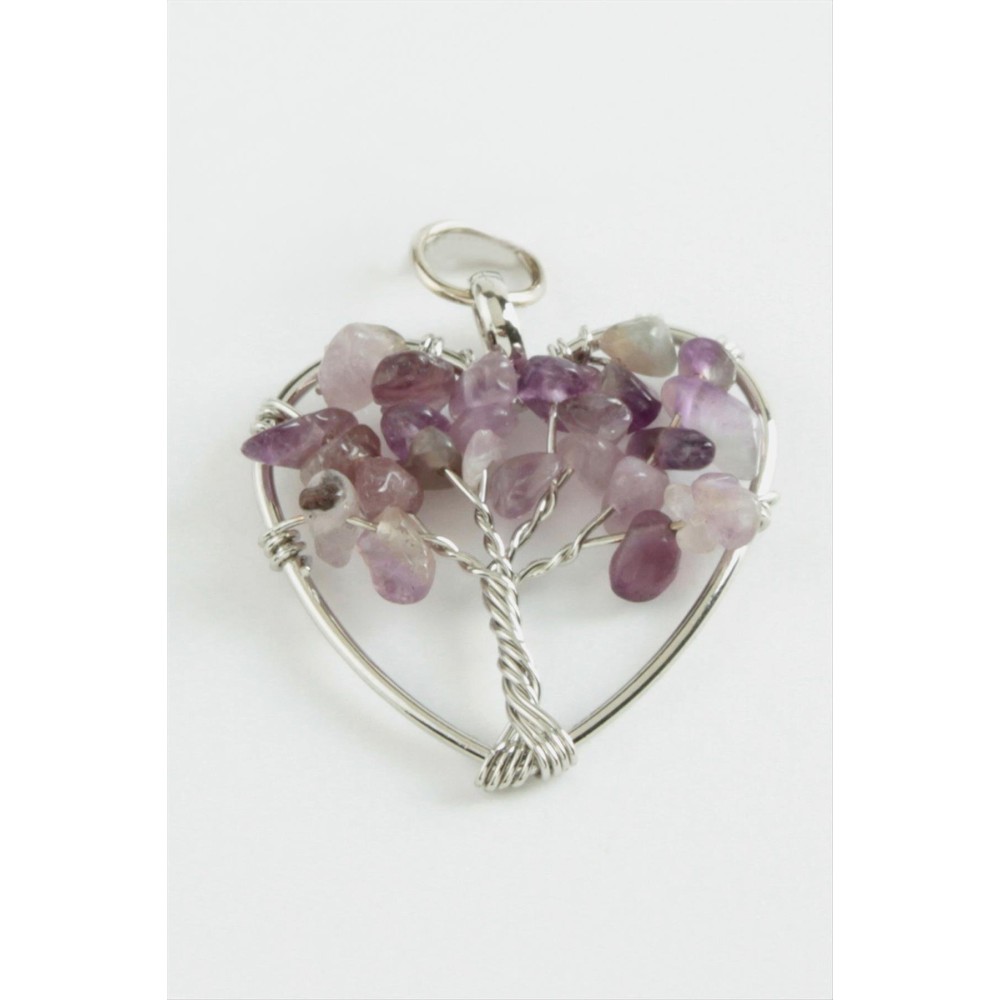 Ametist Kalp Doğaltaş Kolye Ucu-Mor