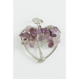 Ametist Kalp Doğaltaş Kolye Ucu-Mor