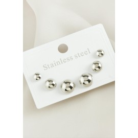 6 Adet Yuvarlak Çelik Küpe-Gümüş Rengi