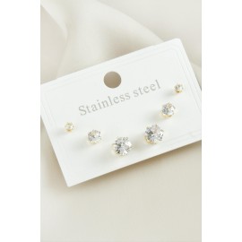 6 Adet Yuvarlak Zirkon Taşlı Çelik Küpe-Sarı