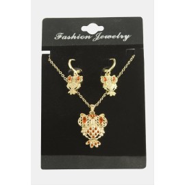 Baykuş Zirkon Taşlı Set Kolye-Gümüş Rengi