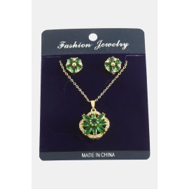 Çiçek Zirkon Taşlı Set Kolye-Siyah