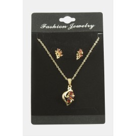 Çiçek Zirkon Taşlı Set Kolye-Renkli