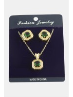 Kare Zirkon Taşlı Set Kolye-Siyah