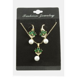 Çiçek İnci Zirkon Taşlı Set Kolye-Renkli