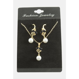 Çiçek İnci Zirkon Taşlı Set Kolye-Siyah