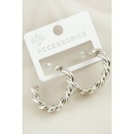 Burgulu Trend Halka Metal Küpe-Gümüş Rengi