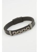 Zincir Kaliteli Mıknatıslı Suni Deri Bileklik-Siyah