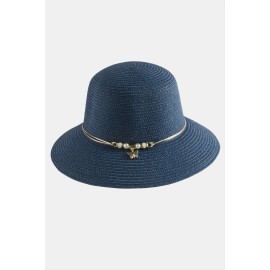 Kelebek İnci Hasır Şapka-Pudra Rengi