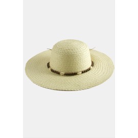 Ahşap Boncuklu Hasır Şapka-Pudra Rengi