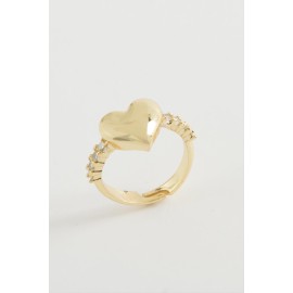 Kalp Taşlı Metal Yüzük-Gümüş Rengi