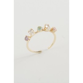 Oval Renkli Taşlı Yüzük-Gümüş Rengi