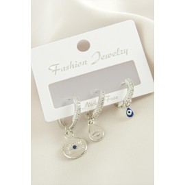 3 Adet Göz Zirkon Taşlı Küpe-Sarı