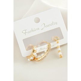 3 Adet Dorika İnci Zirkon Taşlı Küpe-Gümüş Rengi