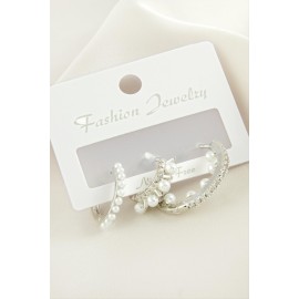 3 Adet Çivi İnci Zirkon Taşlı Küpe-Gümüş Rengi