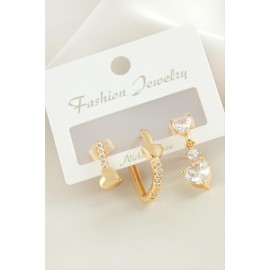 3 Adet Kalp Zirkon Taşlı Küpe-Gümüş Rengi