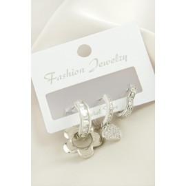 3 Adet Çiçek Zirkon Taşlı Küpe-Sarı