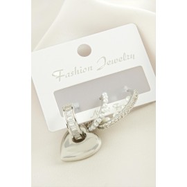 3 Adet Kalp İnci Zirkon Taşlı Küpe-Gümüş Rengi