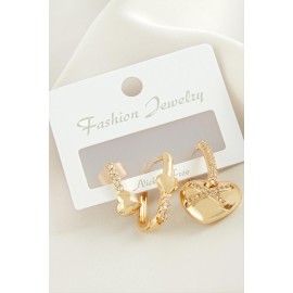 3 Adet Kalp Zirkon Taşlı Küpe-Gümüş Rengi