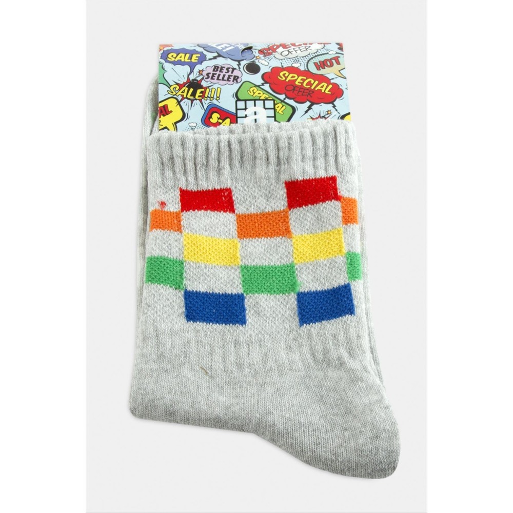 Satranç Desenli Kolej Çorap 8X28-Gri