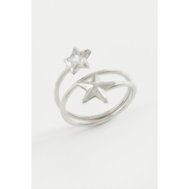 Kalp Yıldız Zirkon Taşlı Yüzük-Gümüş Rengi