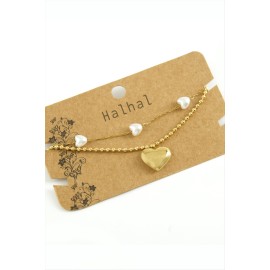 Kalp Lüks İnci Çelik Halhal-Sarı