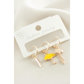 3 Adet Bulut Şimşek Zirkon Taşlı Küpe-Sarı