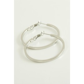 Ezme Lüks Çelik Halka Küpe 4 cm-Gümüş Rengi