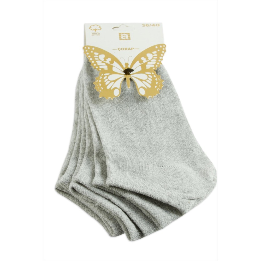 3 Çift Gri Renkli Snekars Çorap-Gri