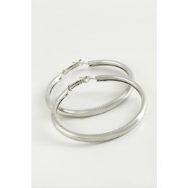 Çizgili Boru Halka Küpe 5,5 cm-Gümüş Rengi