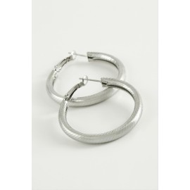 Çizgili Boru Halka Küpe 3,5 cm-Gümüş Rengi