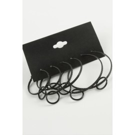 Çizgili Metal Halka Küpe 6 Adet-Siyah