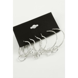 Burgulu Metal Halka Küpe 6 Adet-Gümüş Rengi