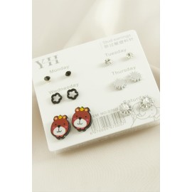 12 Adet Köpek Metal Taşlı Küpe-Gümüş Rengi