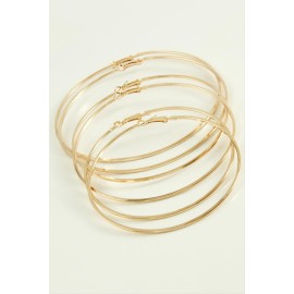 Ezme Çizgili Metal Halka Küpe 6 Adet-Sarı