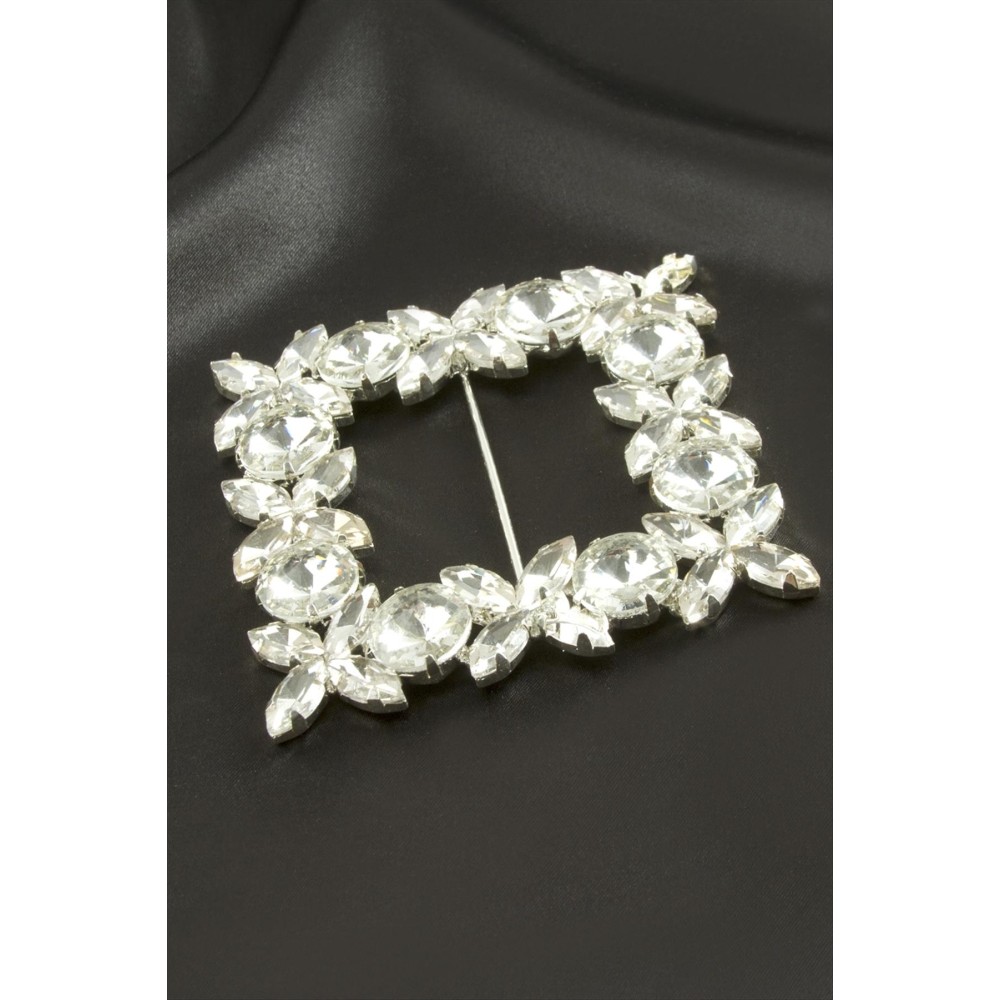 Çiçek Kare Taşlı Kemer Tokası-Mavi