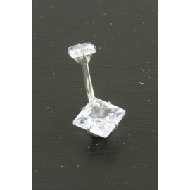 Kare Zirkon Taşlı Çelik Piercing 1 Adet-Gümüş Rengi